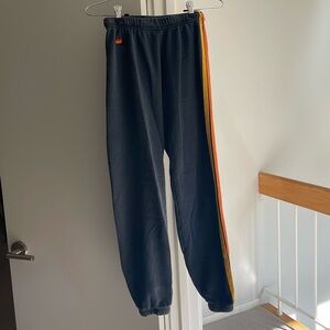 Aviator Nation XS 5-Stripe Sweatpants Black // Neon Rainbow Stripes